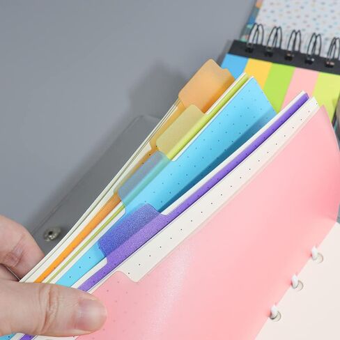 2 حزمة فواصل مجلد A6 6 علامات تبويب ذات ألوان زاهية من البلاستيك، علامات تبويب مؤشرة، مقسم مخطط لواقي ورقة الموثق الدائري الدائري (شفاف، 12 فواصل) in Kuwait