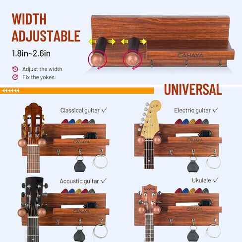 CAHAYA Guitar Wall Mount Hanger with Rubber Hook Wooden Guitar Wall Hanger with Storage Shelf and Pick Holder Guitar Wall Holder for Acoustic Electric Guitars, Bass, Banjo, Guitar Accessories CY0302 in Saudi Arabia