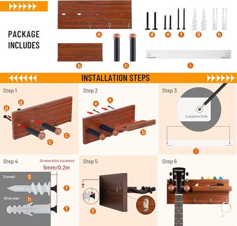 CAHAYA Guitar Wall Mount Hanger with Rubber Hook Wooden Guitar Wall Hanger with Storage Shelf and Pick Holder Guitar Wall Holder for Acoustic Electric Guitars, Bass, Banjo, Guitar Accessories CY0302 in Saudi Arabia