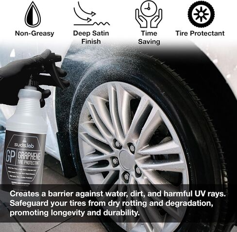 Suds Lab GP - واقي إطارات الجرافين، واقي عجلة السيارة اللامع، تلبيس وطلاء لمظهر جديد تمامًا، طلاء إطارات بخاخ أسود ساتان، 32 أونصة in Saudi Arabia