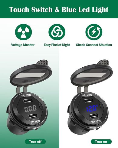 منفذ USB 12 فولت شحن سريع 3.0 وPD 3.0 مقبس شاحن USB، منفذ شحن USB شحن سريع مقاوم للماء مع الفولتميتر LED ومجموعة مصهر الأسلاك DIY in Kuwait