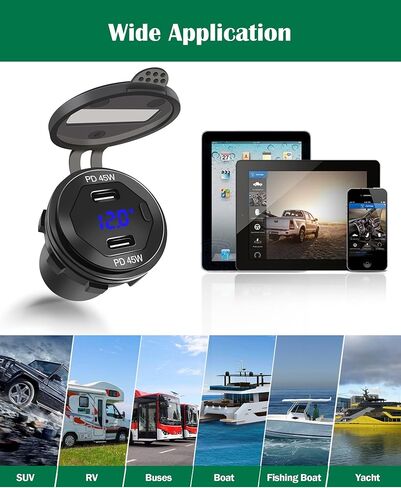 منفذ USB 12 فولت شحن سريع 3.0 وPD 3.0 مقبس شاحن USB، منفذ شحن USB شحن سريع مقاوم للماء مع الفولتميتر LED ومجموعة مصهر الأسلاك DIY in Kuwait