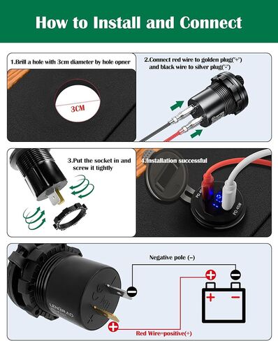 منفذ USB 12 فولت شحن سريع 3.0 وPD 3.0 مقبس شاحن USB، منفذ شحن USB شحن سريع مقاوم للماء مع الفولتميتر LED ومجموعة مصهر الأسلاك DIY in Kuwait