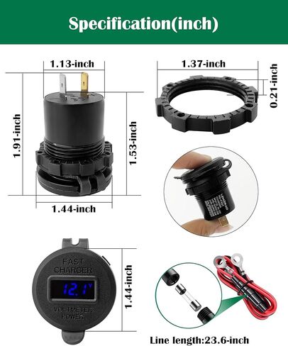 منفذ USB 12 فولت شحن سريع 3.0 وPD 3.0 مقبس شاحن USB، منفذ شحن USB شحن سريع مقاوم للماء مع الفولتميتر LED ومجموعة مصهر الأسلاك DIY in Kuwait