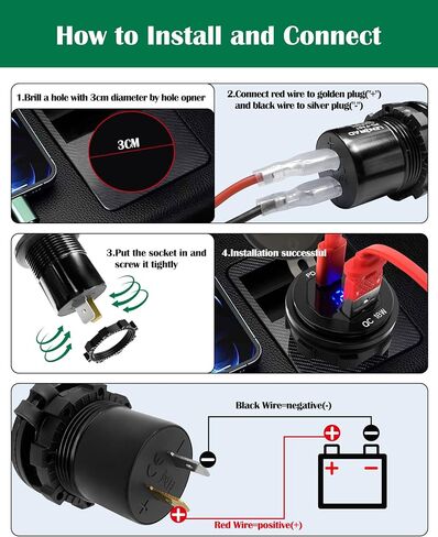 منفذ USB 12 فولت شحن سريع 3.0 وPD 3.0 مقبس شاحن USB، منفذ شحن USB شحن سريع مقاوم للماء مع الفولتميتر LED ومجموعة مصهر الأسلاك DIY in Saudi Arabia