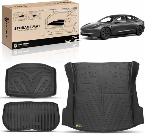 YHTAUTO Trunk Mat Cargo Liner Compatible with Tesla Model 3 2021 2022 2023, All Weather TPE Trunk Mat Rear Storage Mats, Model 3 Accessories, Black, Set of 3 in Saudi Arabia
