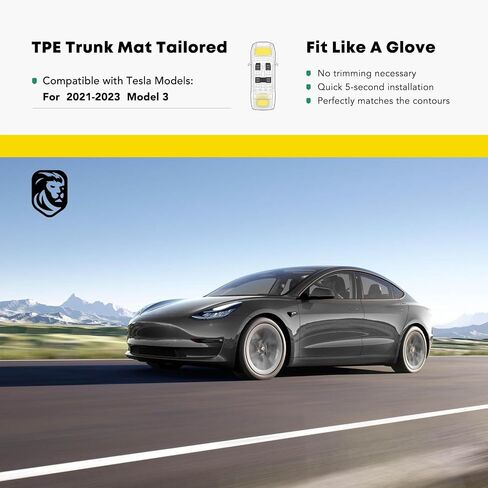 YHTAUTO Trunk Mat Cargo Liner Compatible with Tesla Model 3 2021 2022 2023, All Weather TPE Trunk Mat Rear Storage Mats, Model 3 Accessories, Black, Set of 3 in Saudi Arabia
