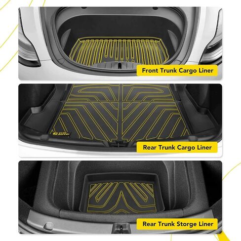 YHTAUTO Trunk Mat Cargo Liner Compatible with Tesla Model 3 2021 2022 2023, All Weather TPE Trunk Mat Rear Storage Mats, Model 3 Accessories, Black, Set of 3 in Saudi Arabia