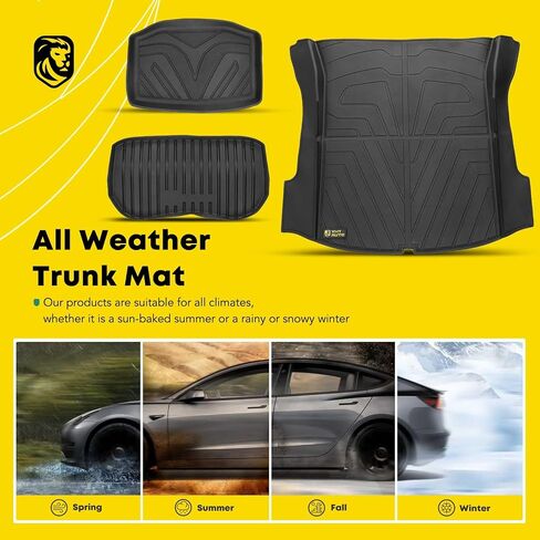 YHTAUTO Trunk Mat Cargo Liner Compatible with Tesla Model 3 2021 2022 2023, All Weather TPE Trunk Mat Rear Storage Mats, Model 3 Accessories, Black, Set of 3 in Saudi Arabia