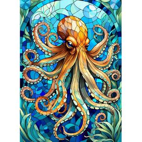 1000 Pieces Jigsaw Puzzles for Adults, Colorful Stained Glass Octopus Jigsaw Puzzles for Family Game Puzzles Lover