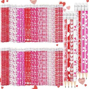 Tinlade 100 Pcs Valentines Day Pencils Bulk Valentines Wood Cute Heart Pencils with Eraser for Kids Party Favors Girls Goodie Bag Fillers Exchange Gifts Classroom Rewards School Supplies