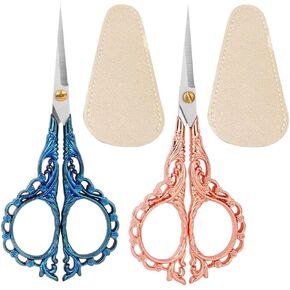 Jasni Sewing Embroidery Crafting Scissors Stainless Steel Vintage peach blossom handle for DIY tools Craft Tailor Needlework Threading Shears 2 Packs 5 Inches with cover (Red bronze and Color)