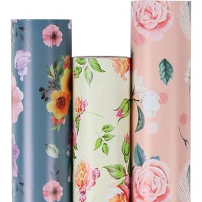 Aimyoo Gothic Skull Floral Wrapping Paper Bundle Roll, Skeleton Flowers Halloween Wrap Paper 17 in x 16 ft per Roll