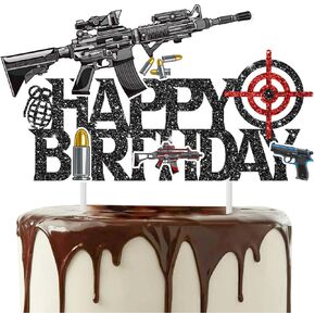 Gun Birthday Cake Topper Gun Pistol Birthday Party Decorations Black Gun Shooting Party Cake Decorations Gun Target Cake Pick for Rifle Gun Theme Baby Shower Supplies