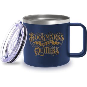 Bad Bananas - Bookmarks Are For Quitters - Stainless Steel -14oz Insulated Coffee Mug With Lid - Book Lovers Gifts Librarian, Writers - Gifts for Readers