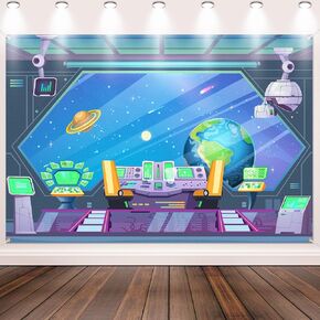 God's Galaxy VBS Spaceship Plastic Backdrop Religious Galaxy Party Backdrops Spaceship Theme Backdrop Banners for Kids Boys Girls Church Sunday School Party Photography Background 9 x 6 ft