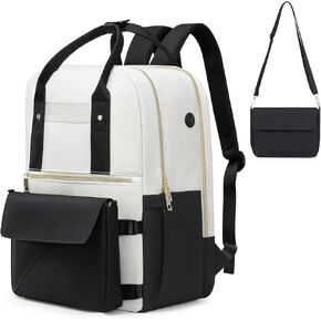 Backpack for Women, 15.6 Inch Laptop Travel Backpacks Bag with USB Port, Work Business Nurse Teacher Bags College Bookbag for School, Casual Daypack for Travel, Black White