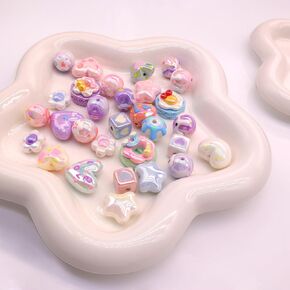 30 Pcs Candy Color Acrylic Beads, Colorful Hand-Painted Beads, Cute Plastic Loose Beads,DIY Hairpin Bracelet Cell Phone Jewelry Car Hanging Accessories, DIY Decorations Materials (Ice Cream)
