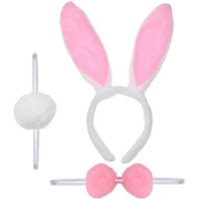 Skeleteen Bunny Rabbit Costume Set - White and Pink Ears, Bow Tie and Tail Accessories Kit for Kids of All Ages