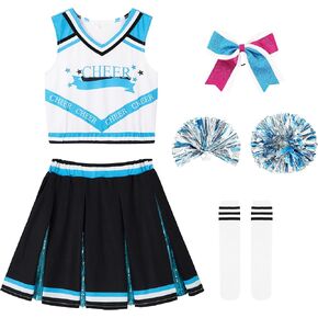 LOLANTA Girls Cheerleader Costumes, Kids Halloween Costume Glitter Cheerleading Uniform Dress Up Outfit Christmas Gifts 5-13Y