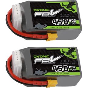 OVONIC 11.1V 80C 450mAh 3S Lipo Battery with XT30 Plug [1 Package Including 2 Batteries]