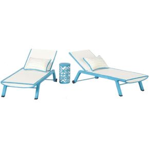 Dollhouse Miniature 1:12 Scale 3 Pc Blue Sun Chaise Set #Ym0816