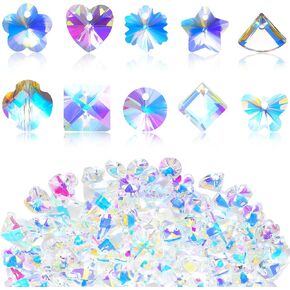 Hicarer 120 Pcs Chakra Natural Stone Beads AB Crystal Beads Charms Butterfly Heart Snowflake Loose Beads Necklace Earrings Crystal Charm Crystal Pendants for DIY Jewelry (Multiple Shape)