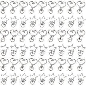 RP Remarkable Power, 100 Pack Silver Metal Star Heart Shape Claw Swivel Lobster Clasp Alloy Snap Hook Keychain Clip for Jewelry Making Bag Accessories DIY Craft