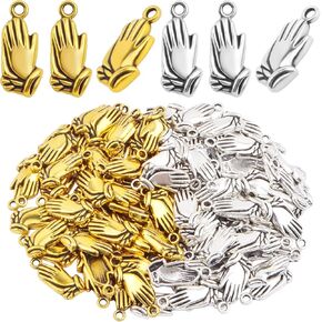100pcs Vintage Praying Hands Charms Alloy Creative Religious Prayer Dangle Pendants Craft Supplies for DIY Bracelets Necklaces Jewelry Making Findings, 2 Colors