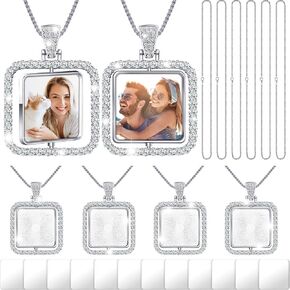 Junkin 24 Pcs Sublimation Rhinestone Trays Pendant Set, Including 6 Double Sided Blank Rhinestone Bezel Trays, 6 Pcs Thick Chains with 12 Sublimation Discs for Making
