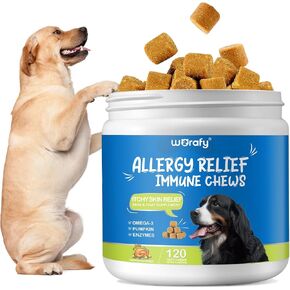 Allergy Relief Dog Chews - Allergy Relief Dog Treats w/Omega 3 + Pumpkin + Enzymes - Itchy Skin Relief for Dogs - Anti Itch Support & Hot Spots - Skin & Coat Health for Dogs