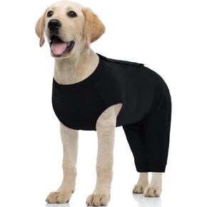 Kuoser Dog Surgery Suit Female Spay Male Neuter, Dog Leg Sleeve to Stop Licking Soft Dog Onesie for Abdominal Wound, Dog Recovery Suit Rear Leg Sleeves Pet Elbow Brace Protector, Black XL