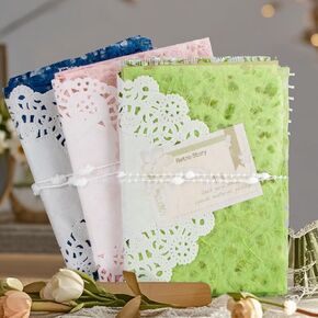 Textured Paper - Scrapbook Paper Special Embellishments Junk Journal Mesh Fabric Mulberry Mixed Set for DIY,Wedding,Letters,Christmas,48 Pcs 3 Pack Lace Edged,3.9x5.5 Inch