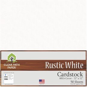 Clear Path Paper Rustic White Cardstock - 12 x 12 inch - 80Lb Cover - 50 Sheets