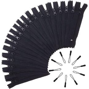 Nylon Coil Zipper 4 Inch 20 Pcs Black Zipper,with 10 Pcs Black Zipper Pull,Zippers for Sewing,Pounches,DIY,Crafts,Bags