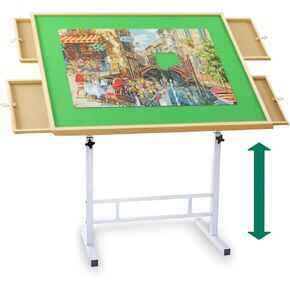 Fanwer Adjustable Puzzle Table with Drawers 1500 Piece, Angle & Height Adjustable Jigsaw Puzzle Table with Metal Legs | 35"x26" Tilting Puzzle Board for Adults and Children, for Birthday