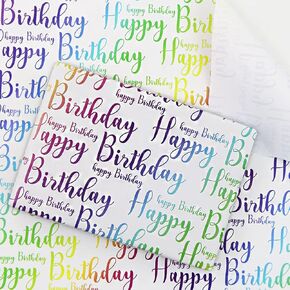 Happy Birthday Wrapping Paper For Kids Girls Boys Women Men, Gradient Light Color Birthday Gift Wrap Paper, Wrapping Paper Birthday 6 Sheets Folded Flat 20x28 inches per sheet