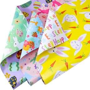 BLEWINDZ 12 Sheet Easter Wrapping Paper, Bunny - Patterned Gift Wrap Paper Bulk, 27.6 x 19.7 Inch Wraps for Baby Shower Kids Birthday