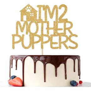أنا اثنان من Puppers Cake Topper ، ديكور كعكة عيد ميلاد Pet Dog ، إنه ديكورات كعكة Pawty ، للكلاب ديكورات كعكة عيد ميلاد سعيد بريق الذهب
