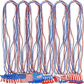 72PCS 4th of July Accessories Necklaces: Blue White and Red Beads Bulk, Patriotic Party Independence Memorial Day Favors Toys Decorations