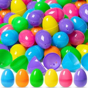 Duchong 50PCS Plastic Easter Eggs Bulk with Hinge, Empty Easter Eggs Fillable,2.4" Colorful Bright Easter Eggs for Easter Hunt, Filling Treats, Surprise Eggs, Easter Basket Stuffers