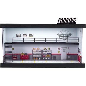 Two-Story Parking Scene, 1/64 Scale die-cast Model car Display Box with LED Lights and Acrylic, hot die-cast Wheel Parking Garage Diorama, Parking Scene die-cast car (car Repair Shop)