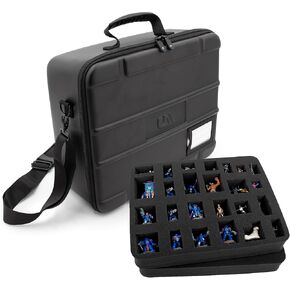 CASEMATIX Miniature Carrying Case - Fully Customizable Miniature Storage Case with Two Pluck Foam Foam Trays For Minis, Adjustable Shoulder Strap, ID Card Holder and More!