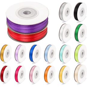 Rainbow Ribbon Solid Color Assortment 18 Colors, 1/8 inch Double Face Satin Ribbon Polyester for Gift Wrapping, DIY Crafts, Happy Birthday Party Wedding Decorations in Kuwait