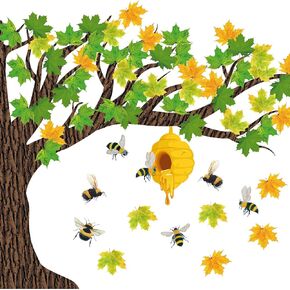 106 Piece Classroom Tree Bulletin Board Set Woodland Whimsy School Wall Bulletin Board Spring Fall Summer Tree Bulletin Board Decoration with Butterfly Bee Maple Leaves Cutout Decor(Simple Style)