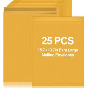 25 Pcs 15.7'' x 19.7'' Extra Large Mailing Envelopes 32lb with Gummed Flaps, Catalog Envelopes Jumbo Craft for Mailing, Storage and Organizing Documents Office Supplie