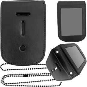 Neck Chain Police Badge Holder - Double ID Card Storage with Inside Pocket for Police, Security, Detective with Black Metal Military Beaded 36" Necklace