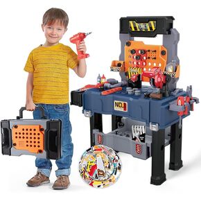 Kids' Tool Bench with 118 Realistic Pieces, Electric Drill & Stickers - Pretend Play Learning Gift for Boys & Girls Age 3-5