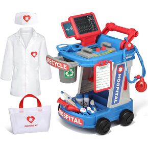 Doctor Kit for Toddlers 3 4 5, Kids Doctor Cart Play Set with Costume, Stethoscope and Medical Bag, Doctor Toy for Girls Boys Christmas Birthday Gift