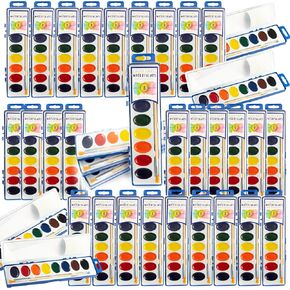 Color Swell Bulk Watercolors Paint Pack with Wood Brushes - 72 Watercolor Sets with 8 Washable Colors Each - Perfect for Kids, Classrooms, Parties, Students, Donations, Party Favors, All Ages